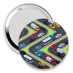 Urban Cars Seamless Texture Isometric Roads Car Traffic Seamless Pattern With Transport City Vector 3  Handbag Mirrors by Wegoenart