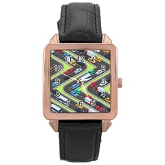 Urban Cars Seamless Texture Isometric Roads Car Traffic Seamless Pattern With Transport City Vector Rose Gold Leather Watch  by Wegoenart