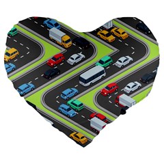 Urban Cars Seamless Texture Isometric Roads Car Traffic Seamless Pattern With Transport City Vector Large 19  Premium Flano Heart Shape Cushions by Wegoenart