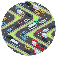 Urban Cars Seamless Texture Isometric Roads Car Traffic Seamless Pattern With Transport City Vector Round Trivet by Wegoenart