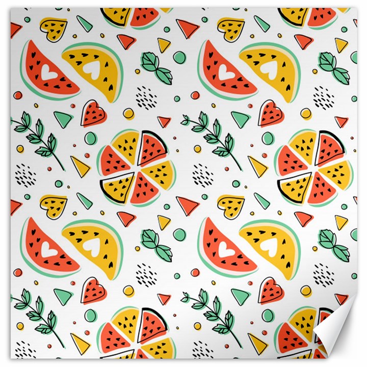 Seamless-hipster-pattern-with-watermelons-mint-geometric-figures Canvas 12  x 12 