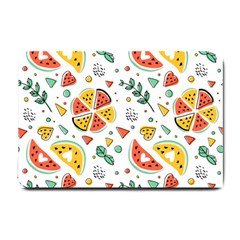 Seamless-hipster-pattern-with-watermelons-mint-geometric-figures Small Doormat by Wegoenart