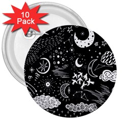 Vector-set-sketch-drawn-with-space 3  Buttons (10 Pack)  by Wegoenart