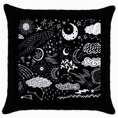 Vector-set-sketch-drawn-with-space Throw Pillow Case (black) by Wegoenart