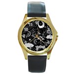 Vector-set-sketch-drawn-with-space Round Gold Metal Watch Front