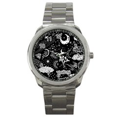 Vector-set-sketch-drawn-with-space Sport Metal Watch by Wegoenart