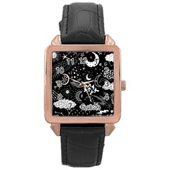 Vector-set-sketch-drawn-with-space Rose Gold Leather Watch  by Wegoenart