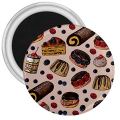 Seamless Pattern With Sweet Cakes Berries 3  Magnets by Wegoenart