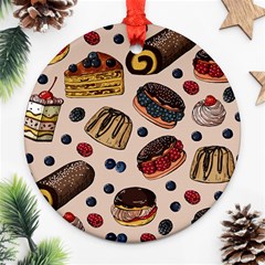 Seamless Pattern With Sweet Cakes Berries Ornament (round) by Wegoenart