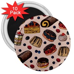 Seamless Pattern With Sweet Cakes Berries 3  Magnets (10 Pack)  by Wegoenart