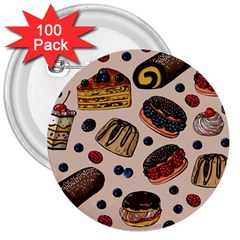 Seamless Pattern With Sweet Cakes Berries 3  Buttons (100 Pack)  by Wegoenart