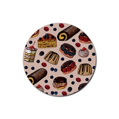 Seamless Pattern With Sweet Cakes Berries Rubber Coaster (round) by Wegoenart