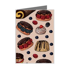 Seamless Pattern With Sweet Cakes Berries Mini Greeting Card by Wegoenart