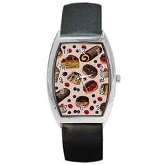 Seamless Pattern With Sweet Cakes Berries Barrel Style Metal Watch by Wegoenart