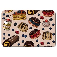 Seamless Pattern With Sweet Cakes Berries Large Doormat by Wegoenart