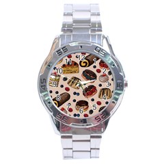 Seamless Pattern With Sweet Cakes Berries Stainless Steel Analogue Watch by Wegoenart