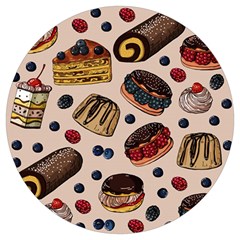 Seamless Pattern With Sweet Cakes Berries Round Trivet by Wegoenart