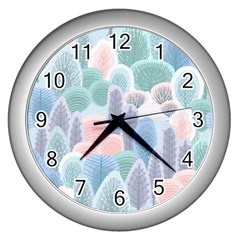 Abstract Seamless Pattern With Winter Forest Background Wall Clock (silver) by Wegoenart