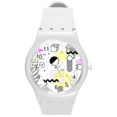 Graphic-design-geometric-background Round Plastic Sport Watch (m) by Wegoenart