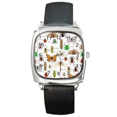 Insects-seamless-pattern Square Metal Watch by Wegoenart