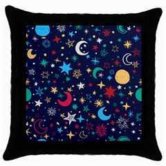 Colorful-background-moons-stars Throw Pillow Case (black) by Wegoenart