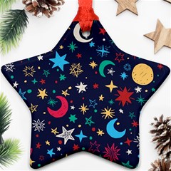 Colorful-background-moons-stars Star Ornament (two Sides) by Wegoenart