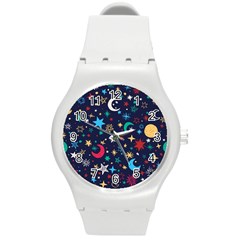 Colorful-background-moons-stars Round Plastic Sport Watch (m) by Wegoenart