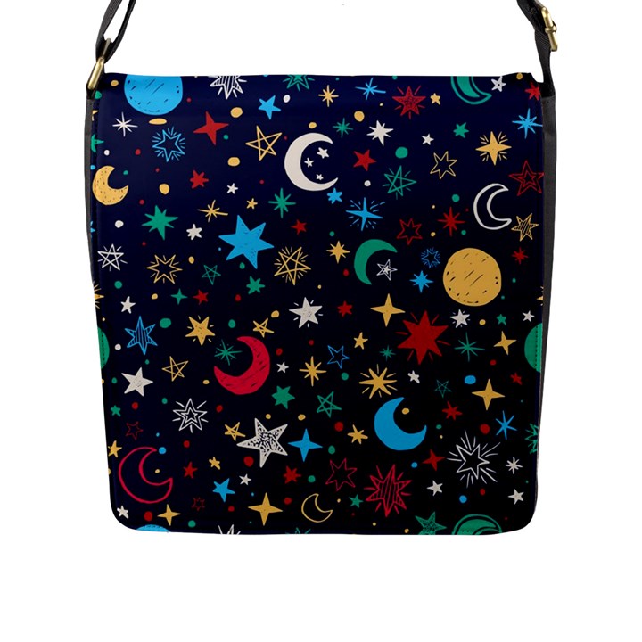 Colorful-background-moons-stars Flap Closure Messenger Bag (L)