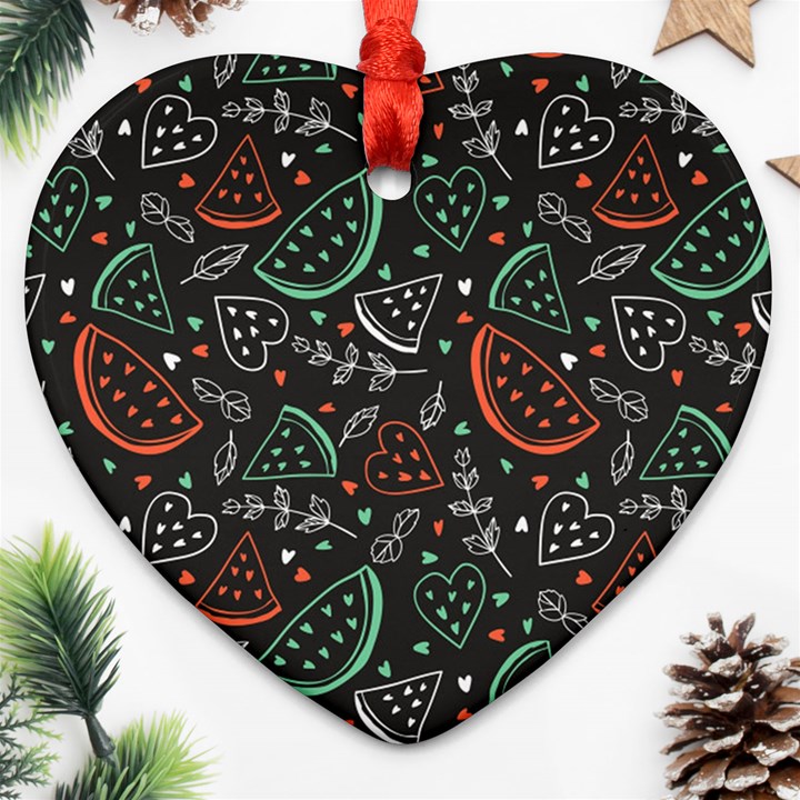 Seamless-vector-pattern-with-watermelons-mint -- Heart Ornament (Two Sides)