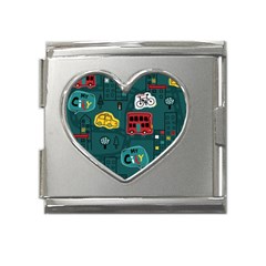 Seamless-pattern-hand-drawn-with-vehicles-buildings-road Mega Link Heart Italian Charm (18mm)