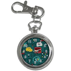 Seamless-pattern-hand-drawn-with-vehicles-buildings-road Key Chain Watches by Wegoenart