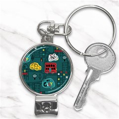 Seamless-pattern-hand-drawn-with-vehicles-buildings-road Nail Clippers Key Chain