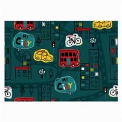 Seamless-pattern-hand-drawn-with-vehicles-buildings-road Large Glasses Cloth by Wegoenart