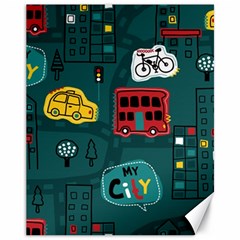 Seamless-pattern-hand-drawn-with-vehicles-buildings-road Canvas 11  X 14 