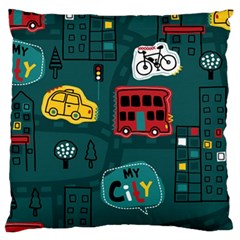 Seamless-pattern-hand-drawn-with-vehicles-buildings-road Large Cushion Case (one Side) by Wegoenart