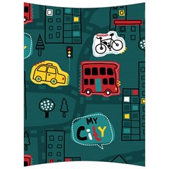 Seamless-pattern-hand-drawn-with-vehicles-buildings-road Back Support Cushion by Wegoenart