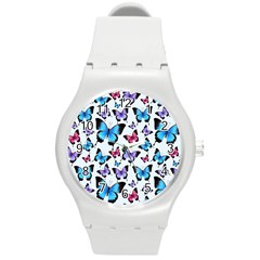 Decorative-festive-trendy-colorful-butterflies-seamless-pattern-vector-illustration Round Plastic Sport Watch (m) by Wegoenart