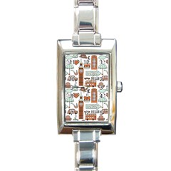 Seamless-pattern-with-london-elements-landmarks Rectangle Italian Charm Watch by Wegoenart