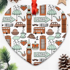 Seamless-pattern-with-london-elements-landmarks Heart Ornament (two Sides) by Wegoenart