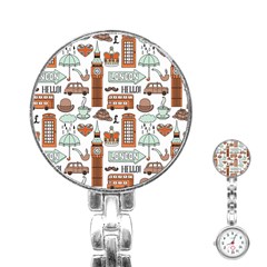 Seamless-pattern-with-london-elements-landmarks Stainless Steel Nurses Watch by Wegoenart