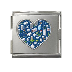 Isometric-seamless-pattern-megapolis Mega Link Heart Italian Charm (18mm)