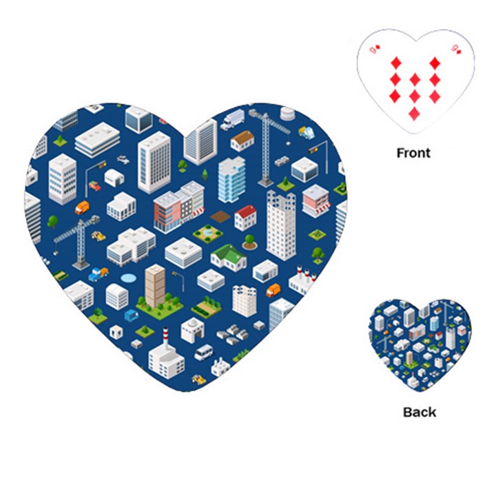 Isometric-seamless-pattern-megapolis Playing Cards Single Design (Heart)