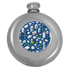 Isometric-seamless-pattern-megapolis Round Hip Flask (5 Oz) by Wegoenart