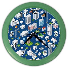 Isometric-seamless-pattern-megapolis Color Wall Clock by Wegoenart