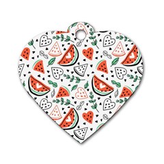 Seamless-vector-pattern-with-watermelons-mint Dog Tag Heart (one Side) by Wegoenart