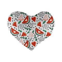 Seamless-vector-pattern-with-watermelons-mint Standard 16  Premium Heart Shape Cushions by Wegoenart