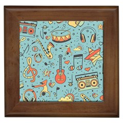 Seamless-pattern-musical-instruments-notes-headphones-player Framed Tile by Wegoenart