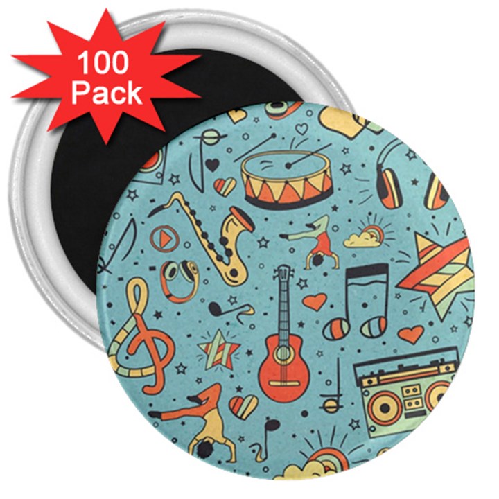 Seamless-pattern-musical-instruments-notes-headphones-player 3  Magnets (100 pack)