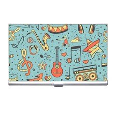 Seamless-pattern-musical-instruments-notes-headphones-player Business Card Holder by Wegoenart