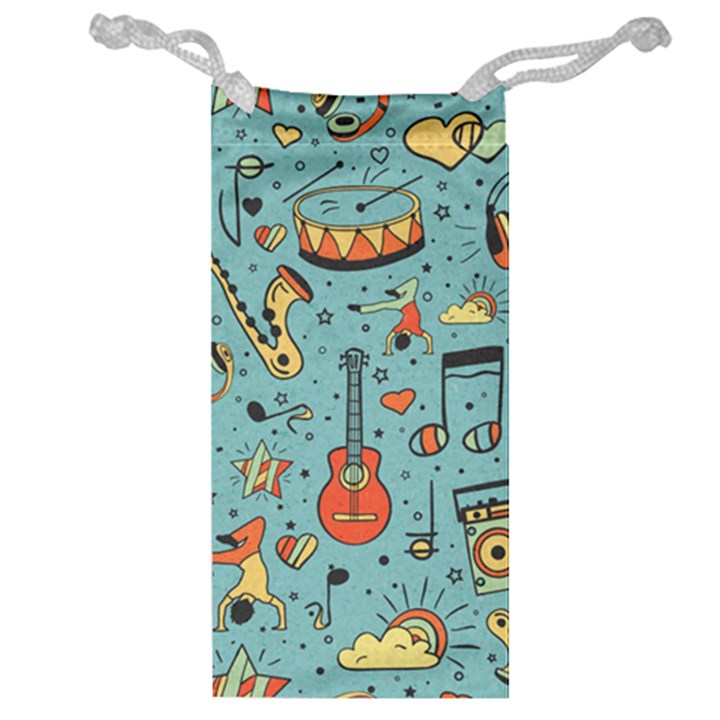 Seamless-pattern-musical-instruments-notes-headphones-player Jewelry Bag